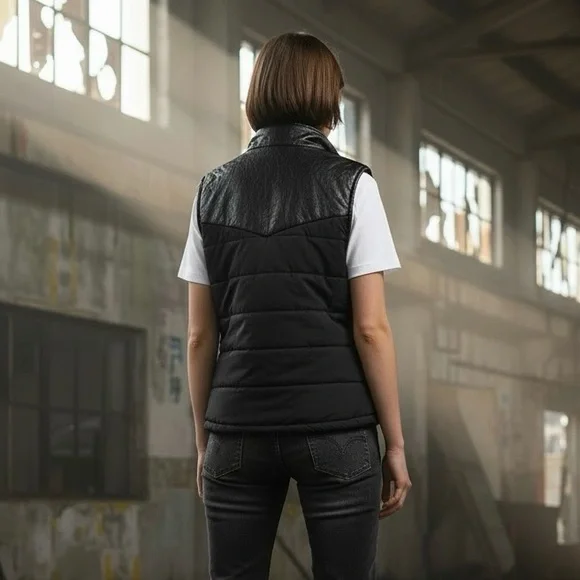 🖤 City Chic: Monrow Flatiron Puffer Vest w/ Faux Leather Trim – NWT Size S 🖤 - Picture 3 of 11